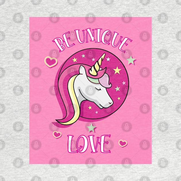 Be Unique Love Beautiful Unicorn Head With Stars And Hearts pink Poster by teezeedy